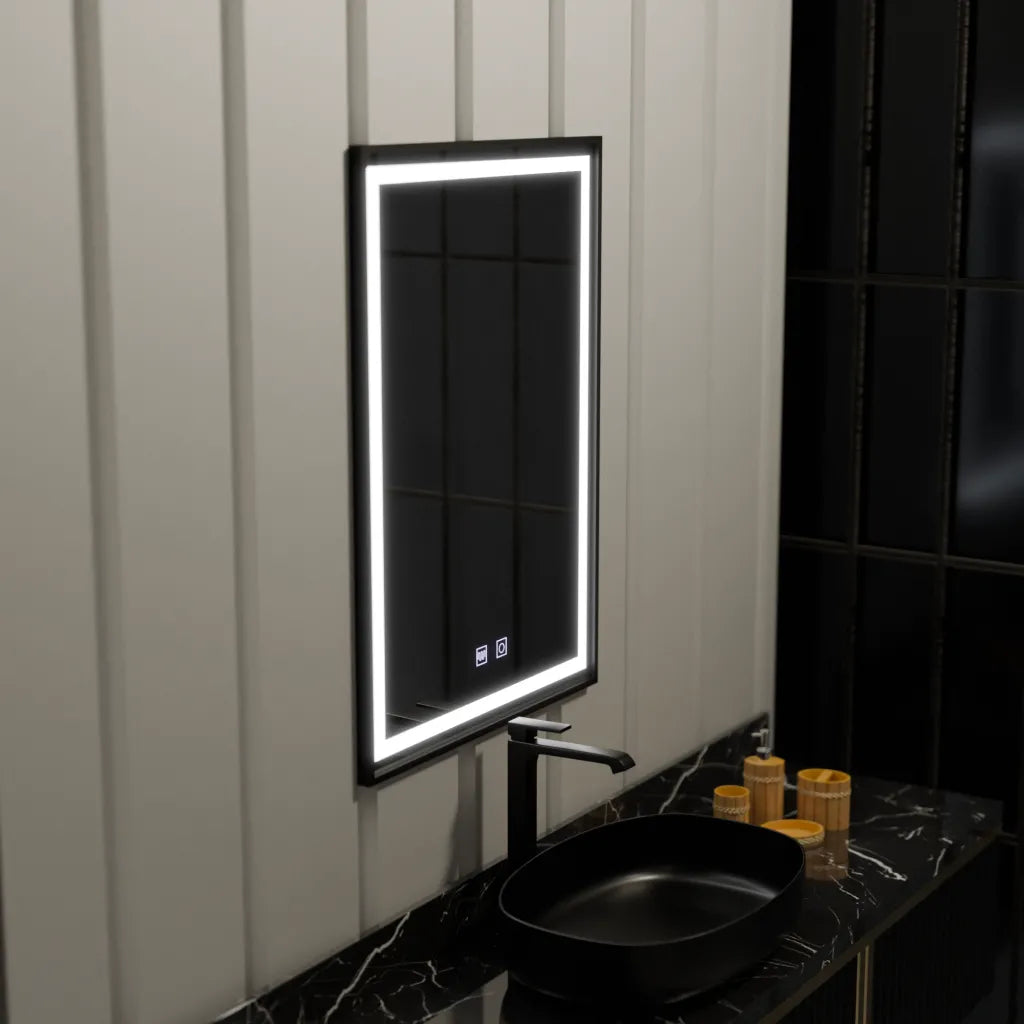 Oglinda LED Rectangulara 60x90cm Edge LUMINOUS Touch Sistem Dezaburire, Rama Neagra – oglindă LED, 60x90 cm, 90 cm – Reg