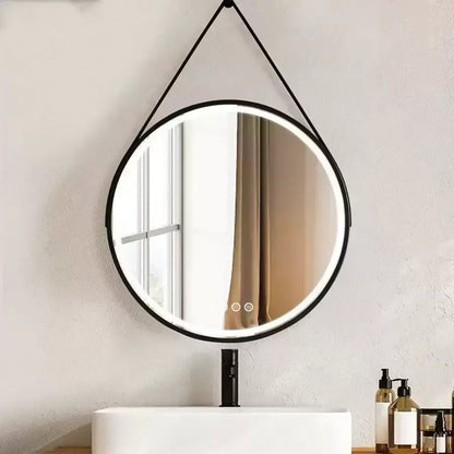 Oglinda LED Rotunda 60 Celeste Majeste Noir Eleve MotionGlow Marcello, Curea Piele Ecologica, Sistem Dezaburire, Termometru si Ceas, Dimabila