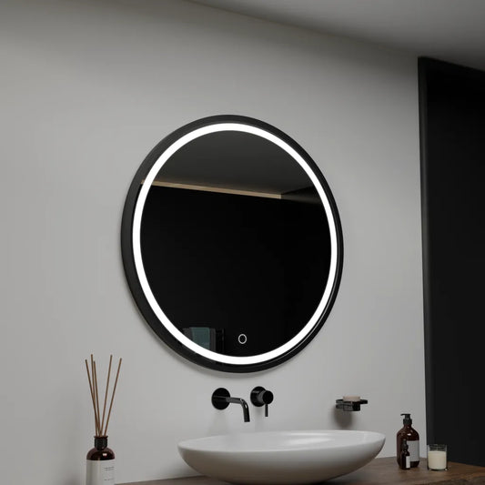 Oglinda LED Rotunda 60cm Rama Neagra Basic Touch