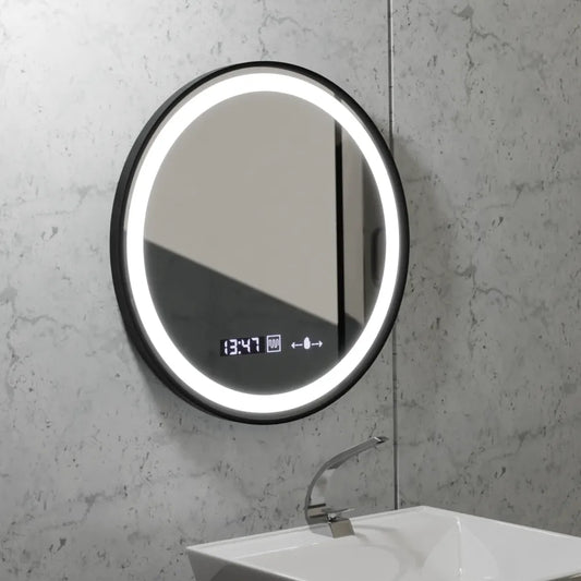 Oglinda LED Rotunda 60 Celeste Majeste Noir MotionGlow Marcello, Sistem Dezaburire, Termometru si Ceas, Dimabila
