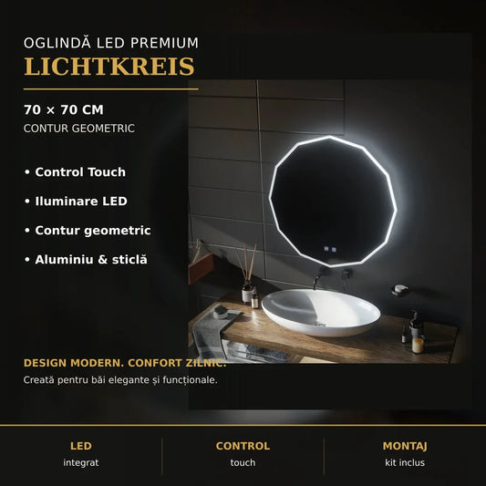 Oglindă LED Lichtkreis 70x70 cm – imagine premium