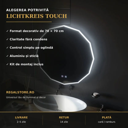 Oglindă LED Lichtkreis Touch 70x70 cm – beneficii principale