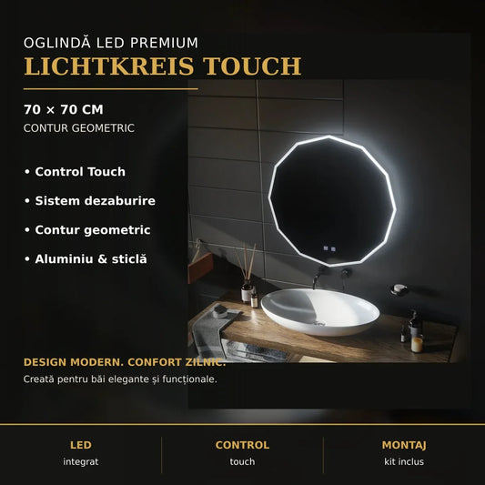Oglindă LED Lichtkreis Touch 70x70 cm – imagine premium