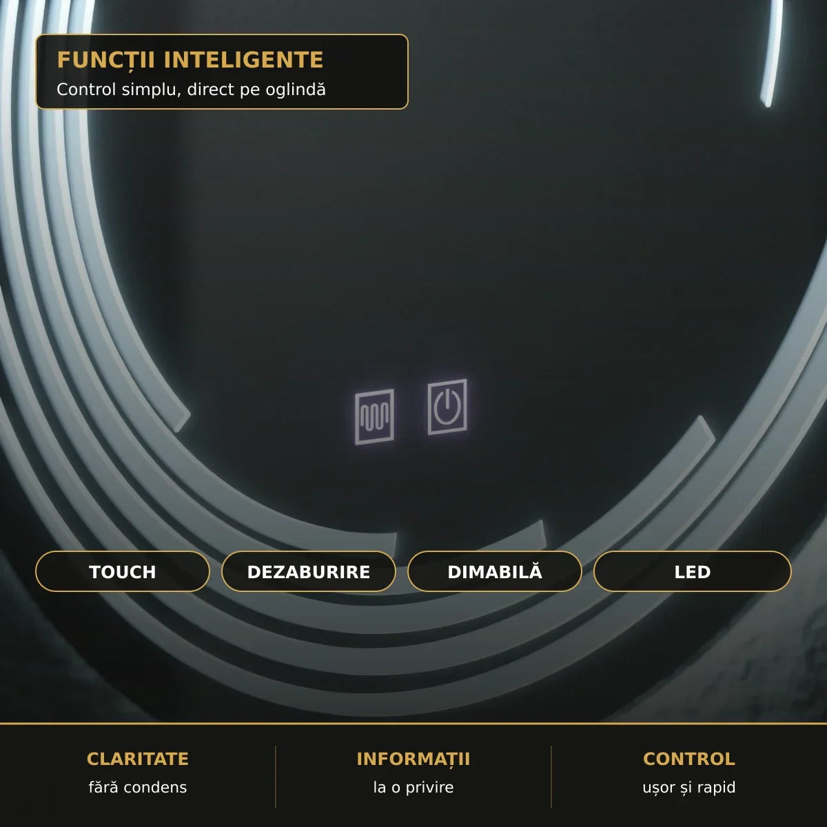 Oglindă LED Lira Verita Ø70 cm – funcții inteligente