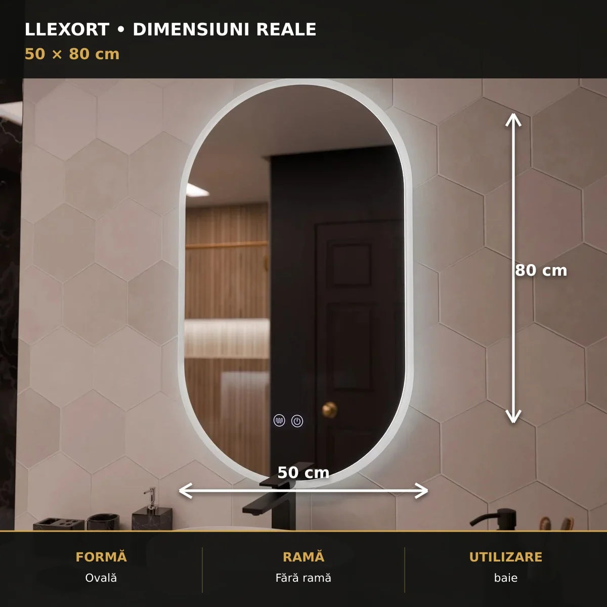 Dimensiuni oglindă LED Llexort 50x80 cm