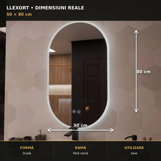 Dimensiuni oglindă LED Llexort 50x80 cm
