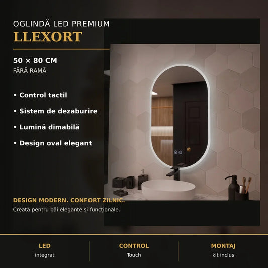 Oglindă LED Llexort 50x80 cm – imagine premium