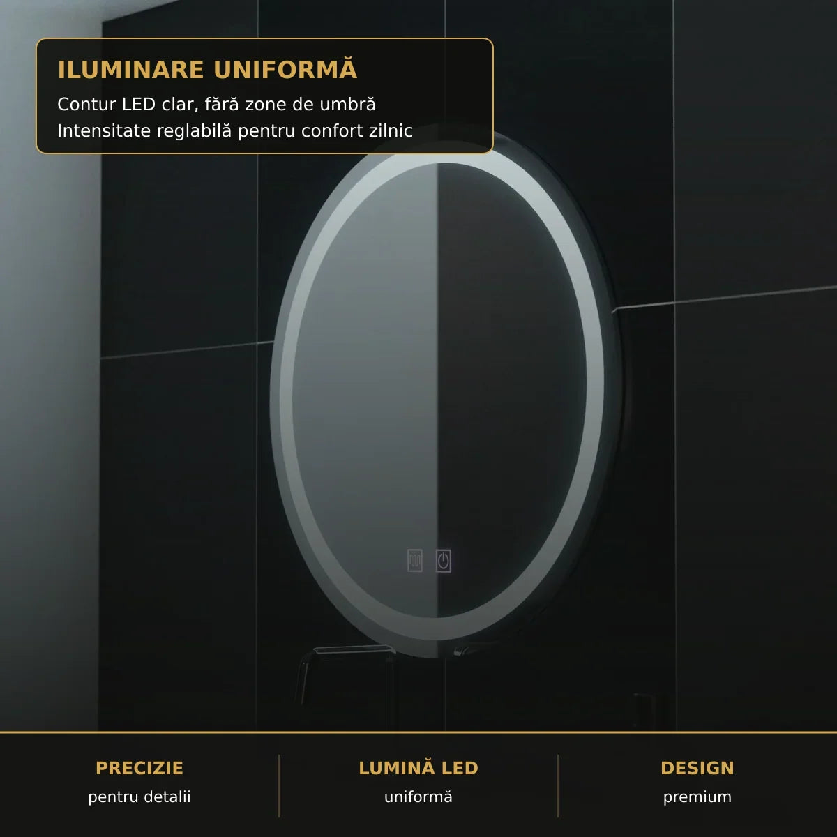 Oglindă LED Lucea Ø70 cm – detaliu premium