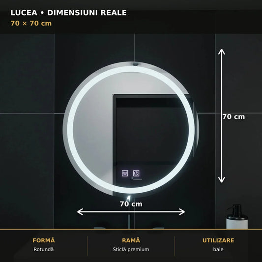Oglindă LED Lucea Ø70 cm – dimensiuni și format