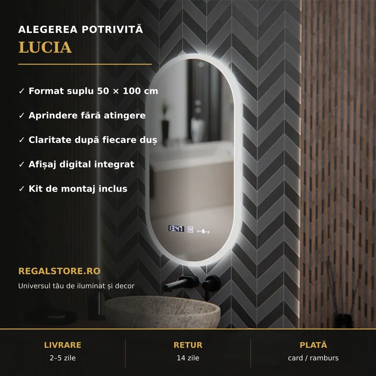 Oglindă LED Lucia 50x100 cm – beneficii principale