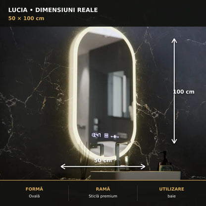 Oglindă LED Lucia 50x100 cm – dimensiuni și format