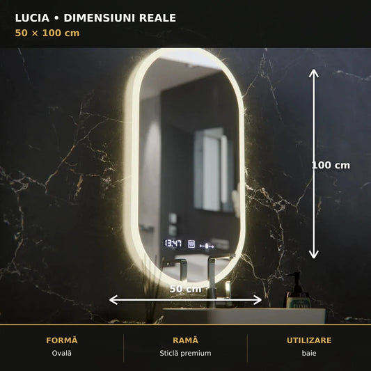 Oglindă LED Lucia 50x100 cm – dimensiuni și format