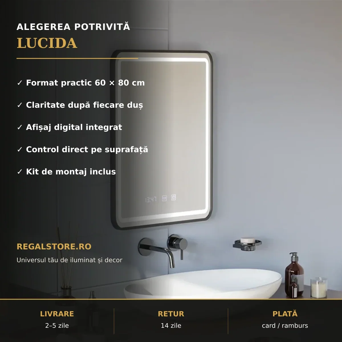 Oglindă LED Lucida 60x80 cm – beneficii principale
