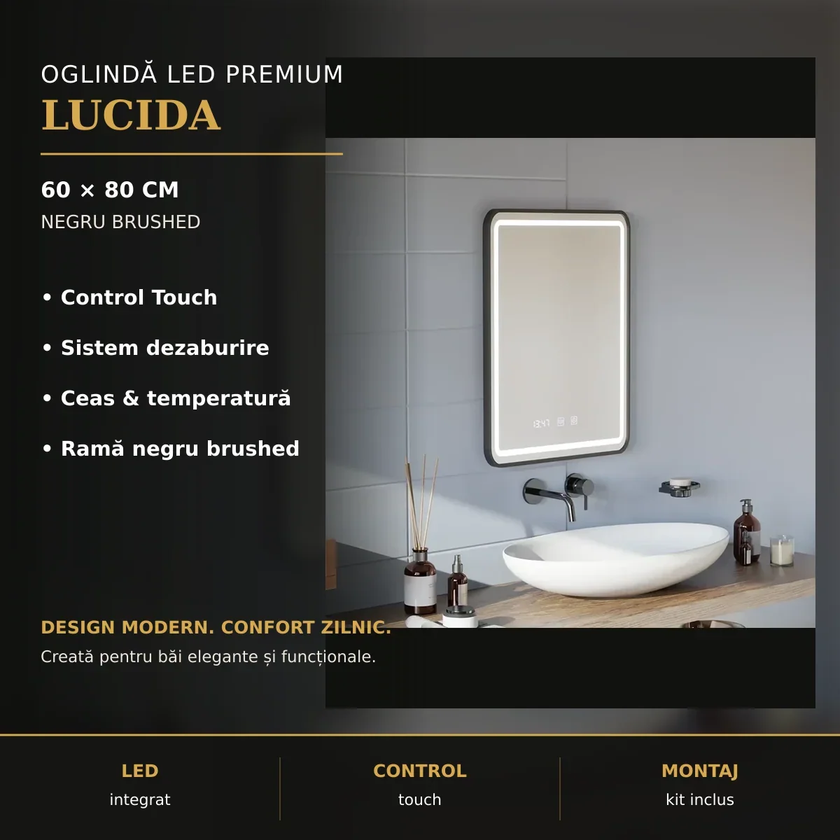 Oglindă LED Lucida 60x80 cm – imagine premium
