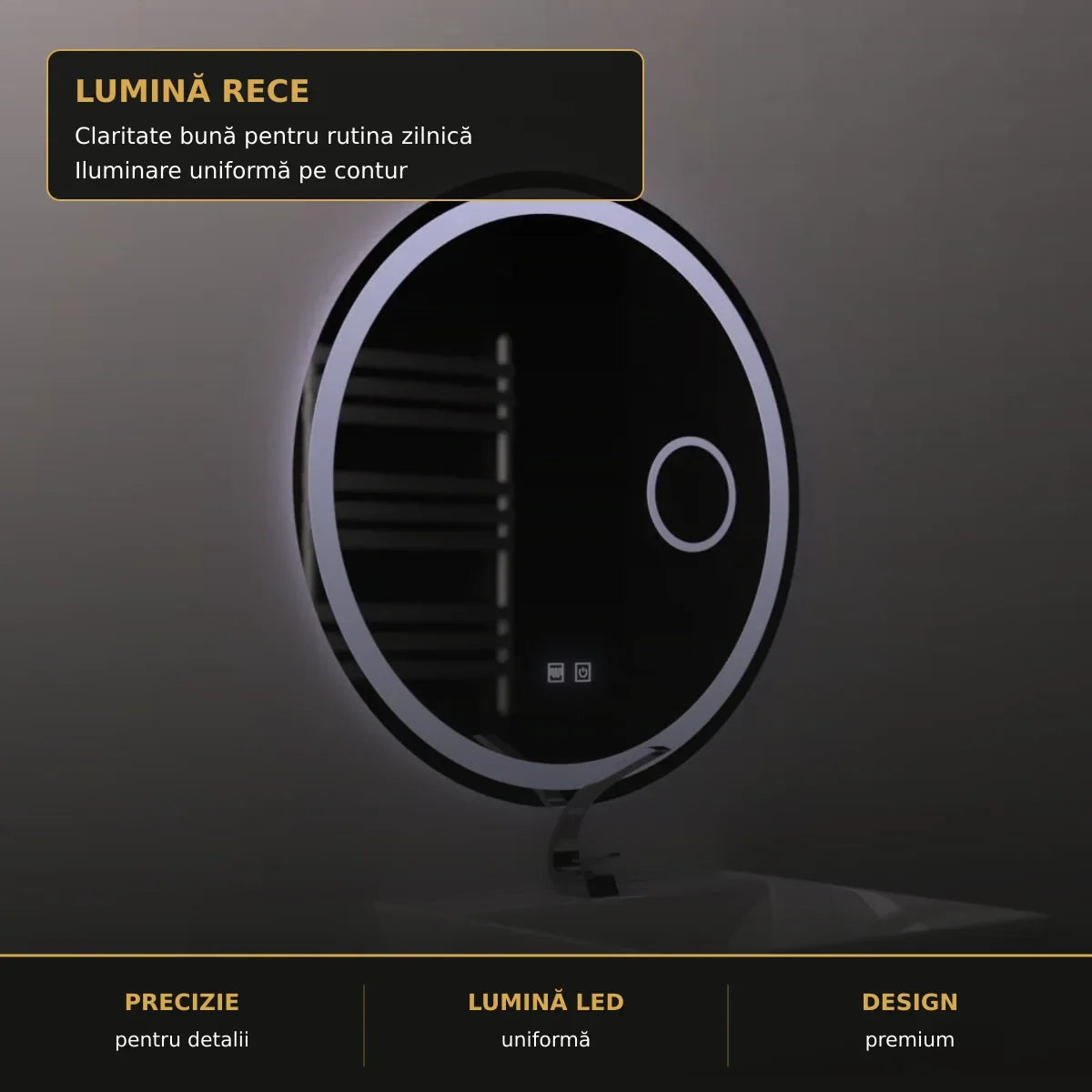 Oglindă LED Luxor Ø60 cm – detaliu premium