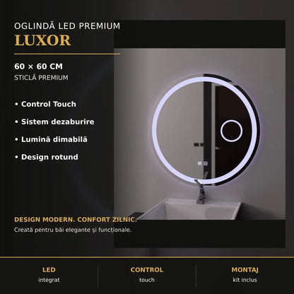 Oglindă LED Luxor Ø60 cm – imagine premium