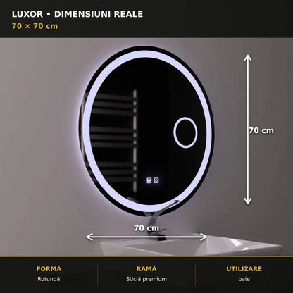 Oglindă LED Luxor Ø70 cm – dimensiuni și format