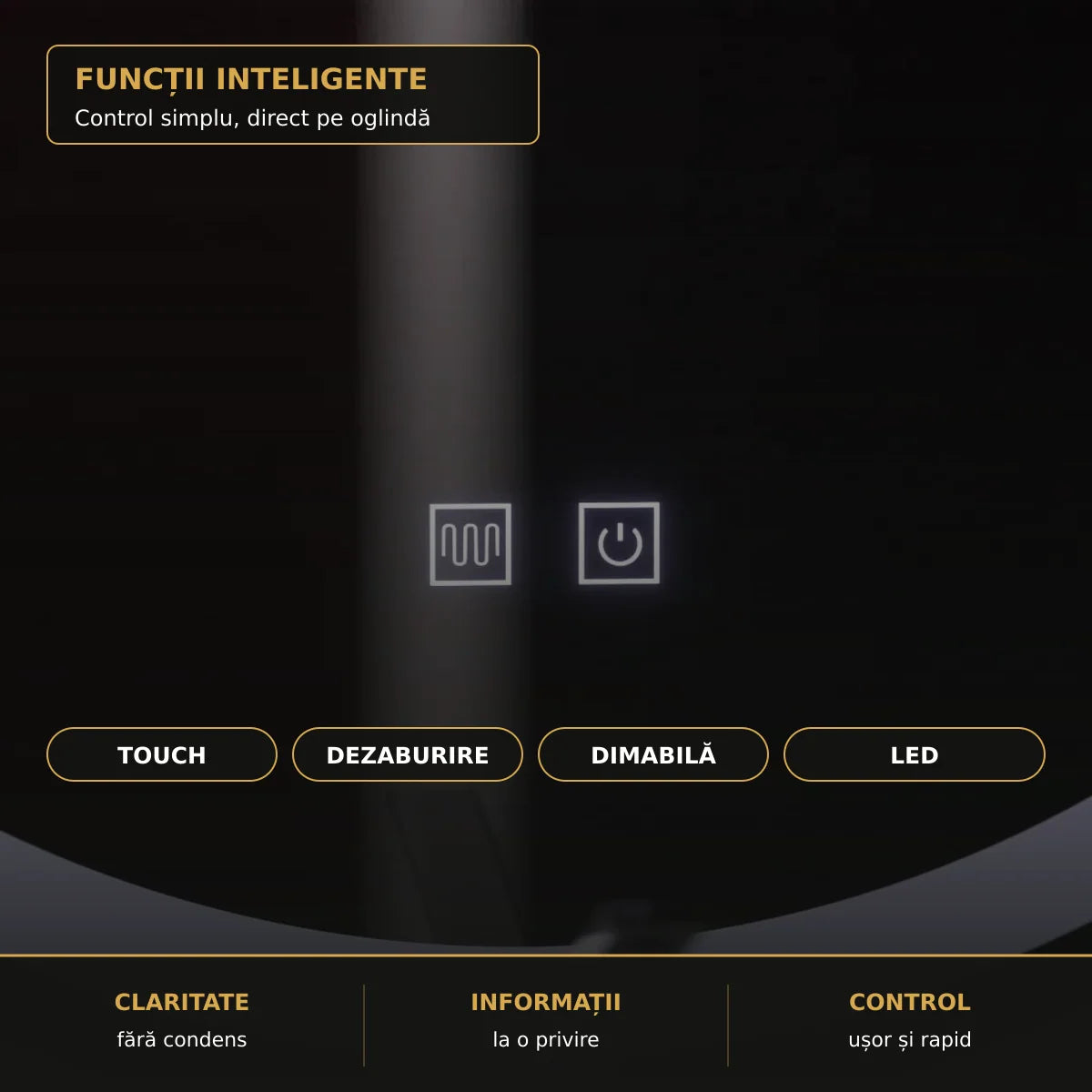 Oglindă LED Luxor Ø70 cm – funcții inteligente