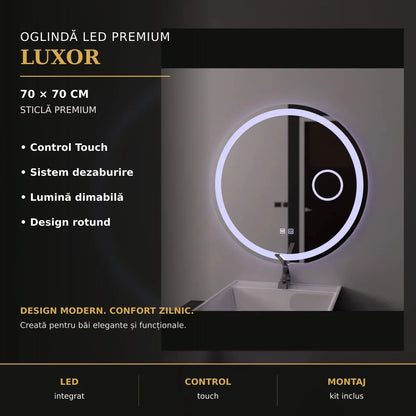 Oglindă LED Luxor Ø70 cm – imagine premium
