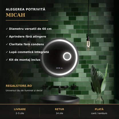 Oglindă LED Micah Ø60 cm – beneficii principale