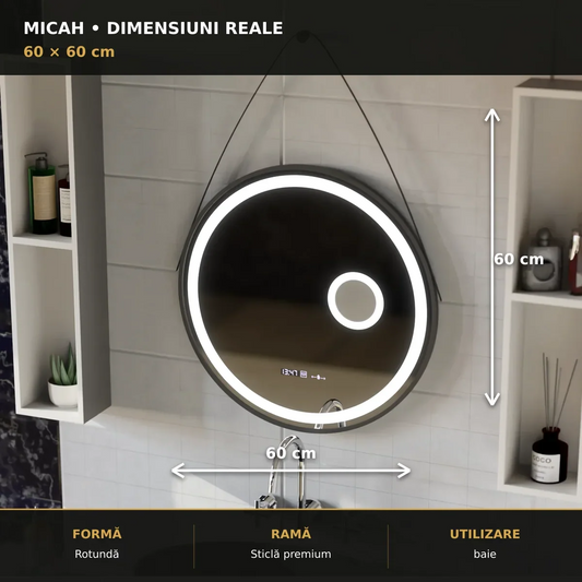 Oglindă LED Micah Ø60 cm – dimensiuni și format