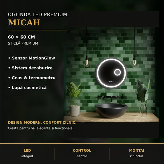 Oglindă LED Micah Ø60 cm – imagine premium