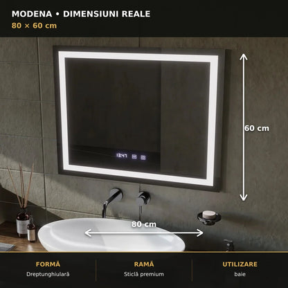 Oglindă LED Modena 80x60 cm – dimensiuni și format