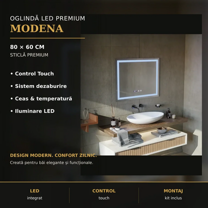 Oglindă LED Modena 80x60 cm – imagine premium