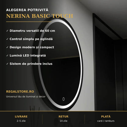 Oglindă LED Nerina Basic Touch Ø60 cm – beneficii principale