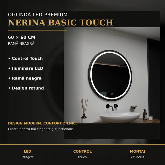 Oglindă LED Nerina Basic Touch Ø60 cm – imagine premium