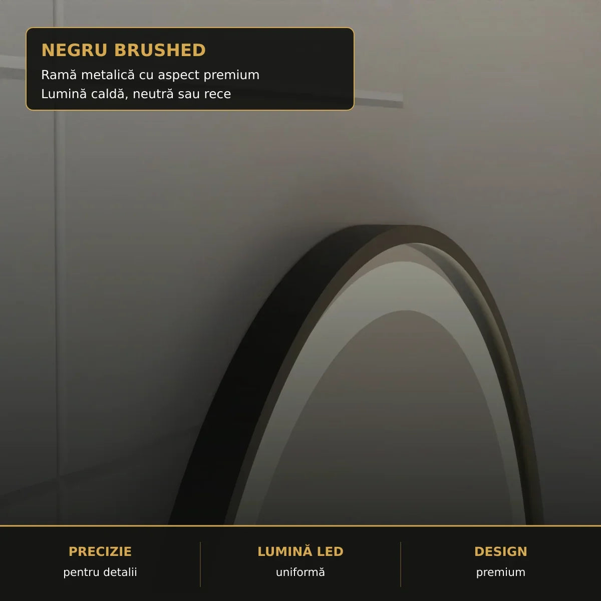 Oglindă LED NOVARA Ø60 cm – detaliu premium