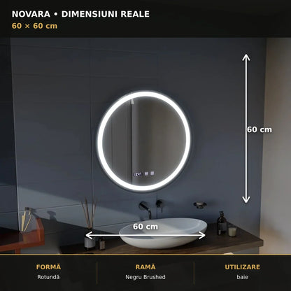 Oglindă LED NOVARA Ø60 cm – dimensiuni și format
