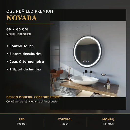 Oglindă LED NOVARA Ø60 cm – imagine premium