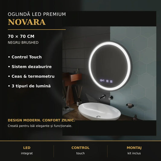 Oglindă LED NOVARA Ø70 cm – imagine premium