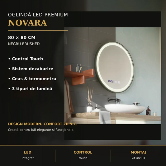 Oglindă LED NOVARA Ø80 cm – imagine premium