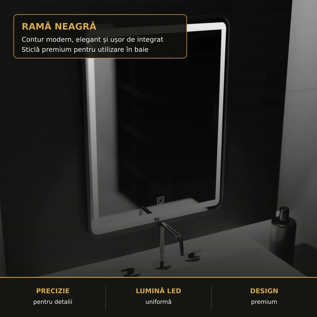 Oglindă LED Ombra Basic Touch 60x80 cm – detaliu premium