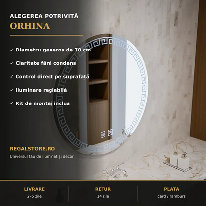 Oglindă LED Orhina Ø70 cm – beneficii principale