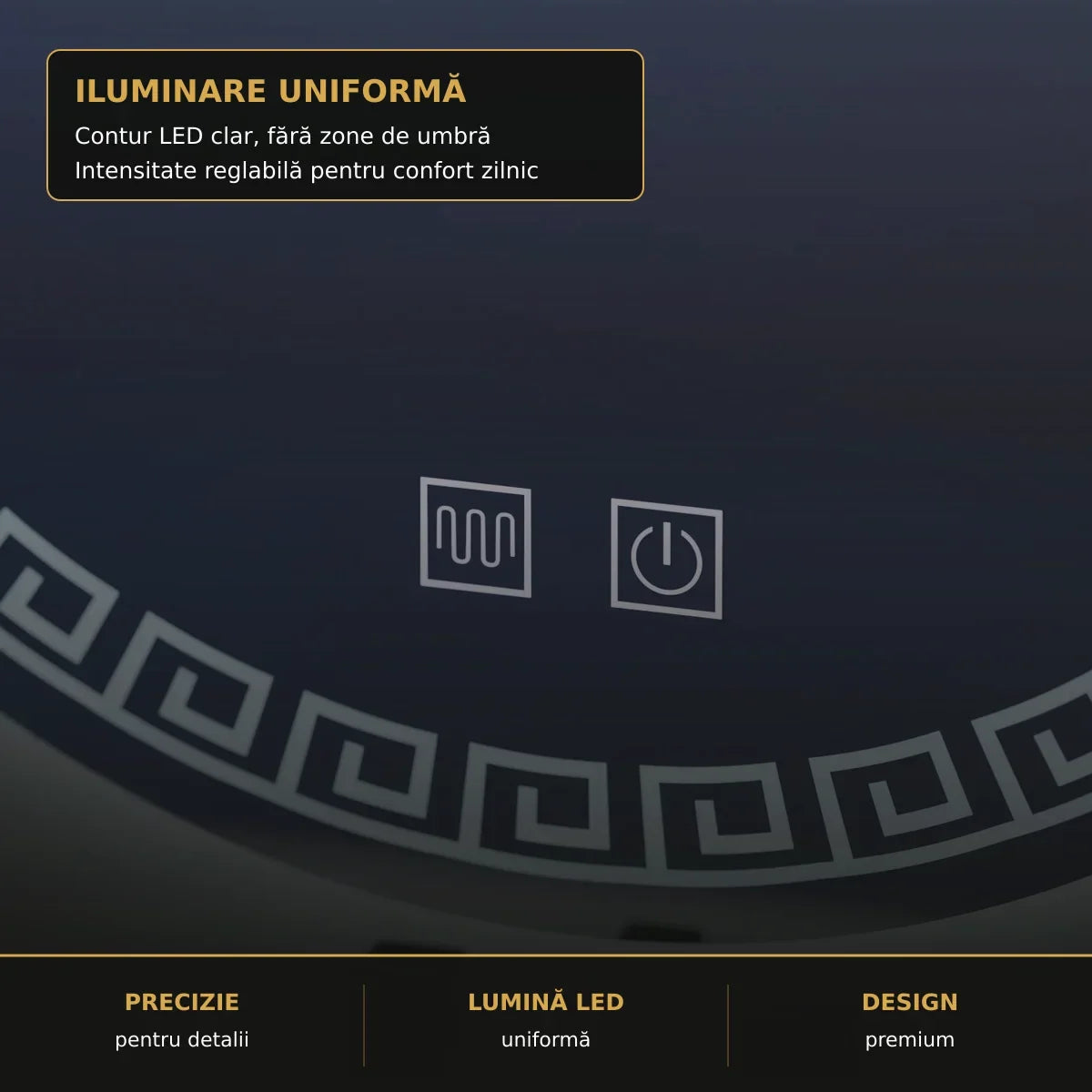 Oglindă LED Orhina Ø70 cm – detaliu premium