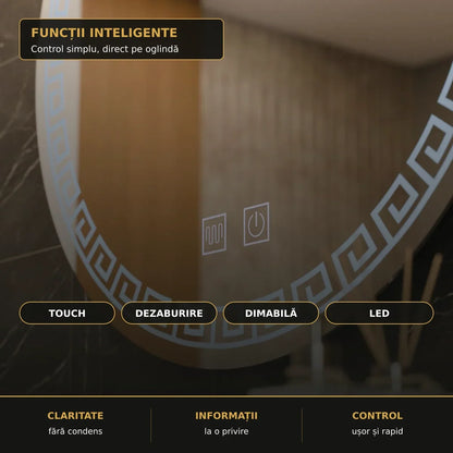 Oglindă LED Orhina Ø70 cm – funcții inteligente