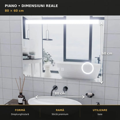Oglindă LED Piano 80x60 cm – dimensiuni și format