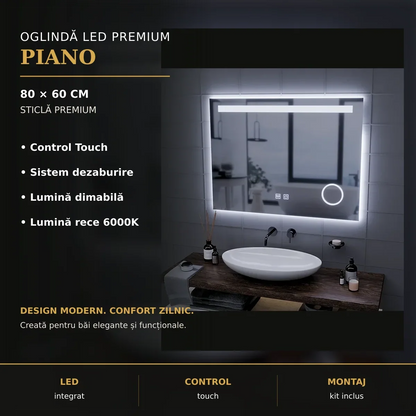 Oglindă LED Piano 80x60 cm – imagine premium