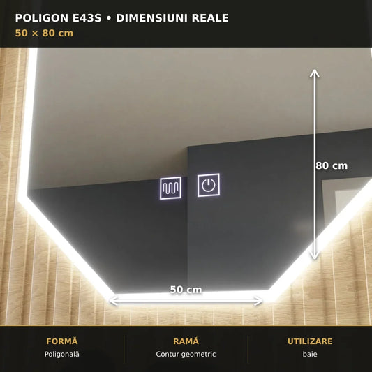 Oglindă LED Poligon E43S 50x80 cm – dimensiuni și format