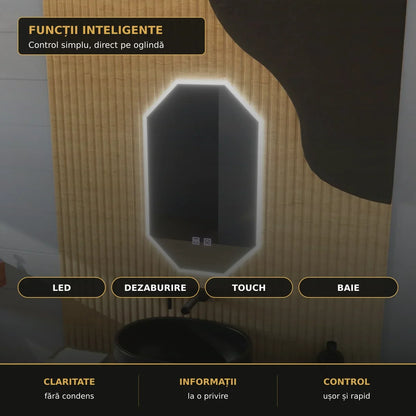 Oglindă LED Poligon E43S 50x80 cm – funcții inteligente