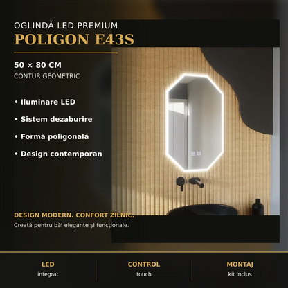 Oglindă LED Poligon E43S 50x80 cm – imagine premium