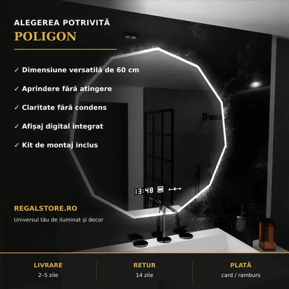 Oglindă LED POLIGON 60x60 cm – beneficii principale