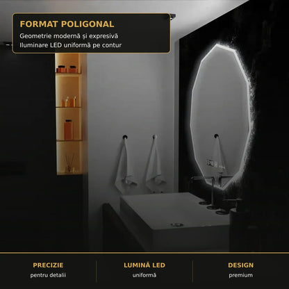 Oglindă LED POLIGON 60x60 cm – detaliu premium