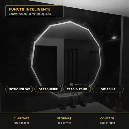 Oglindă LED POLIGON 60x60 cm – funcții inteligente