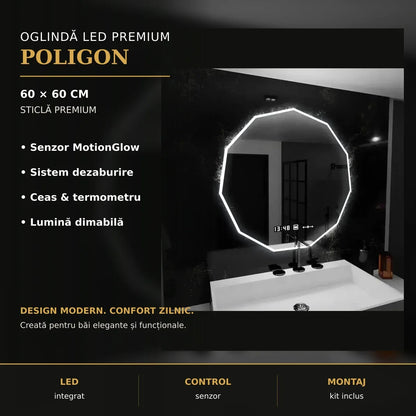Oglindă LED POLIGON 60x60 cm – imagine premium