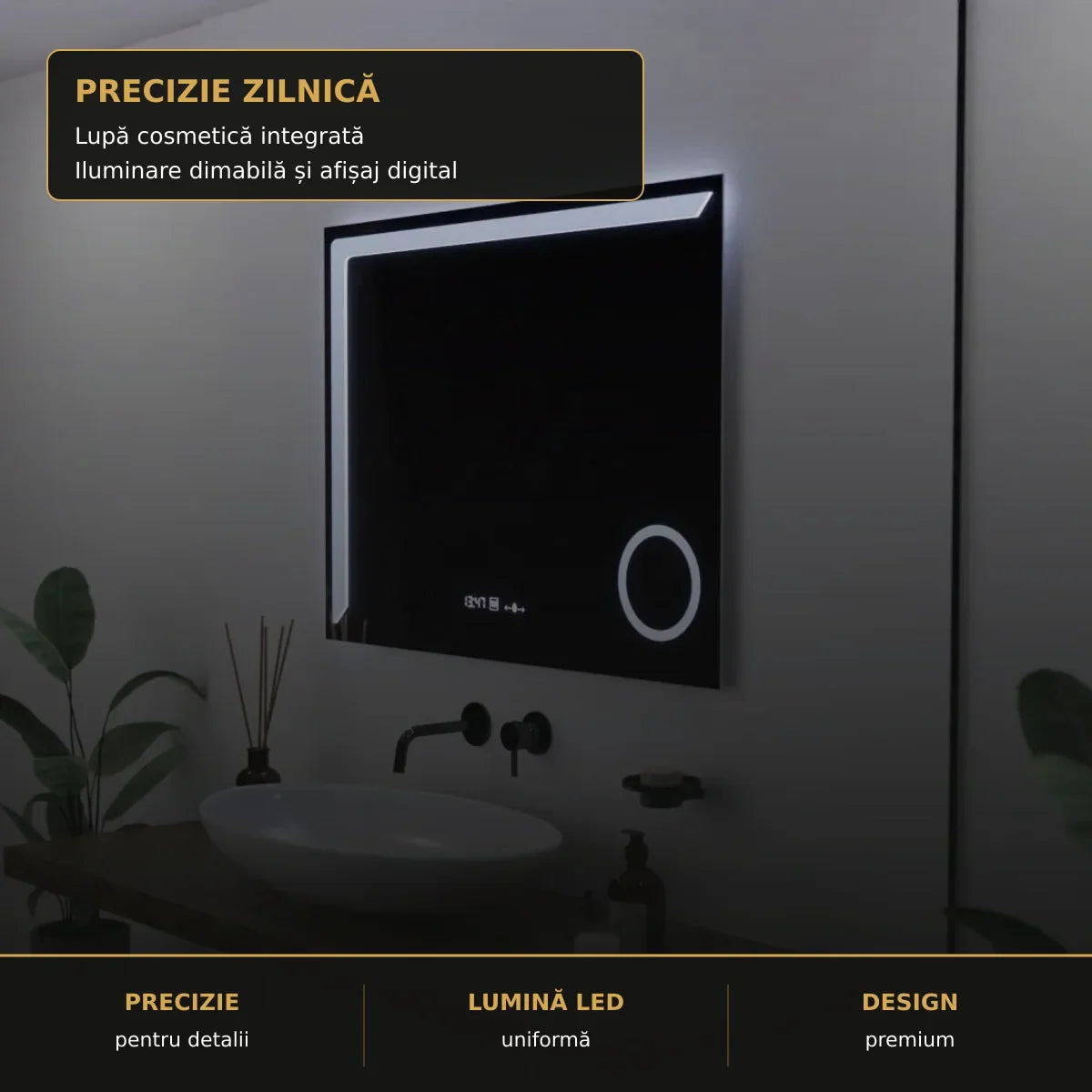 Oglindă LED Precision 80x60 cm – detaliu premium