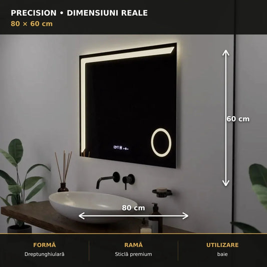 Oglindă LED Precision 80x60 cm – dimensiuni și format